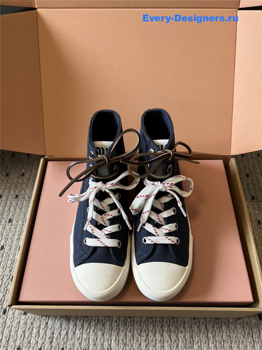 Miu Miu Dark Blue High-Top Canvas Trainers