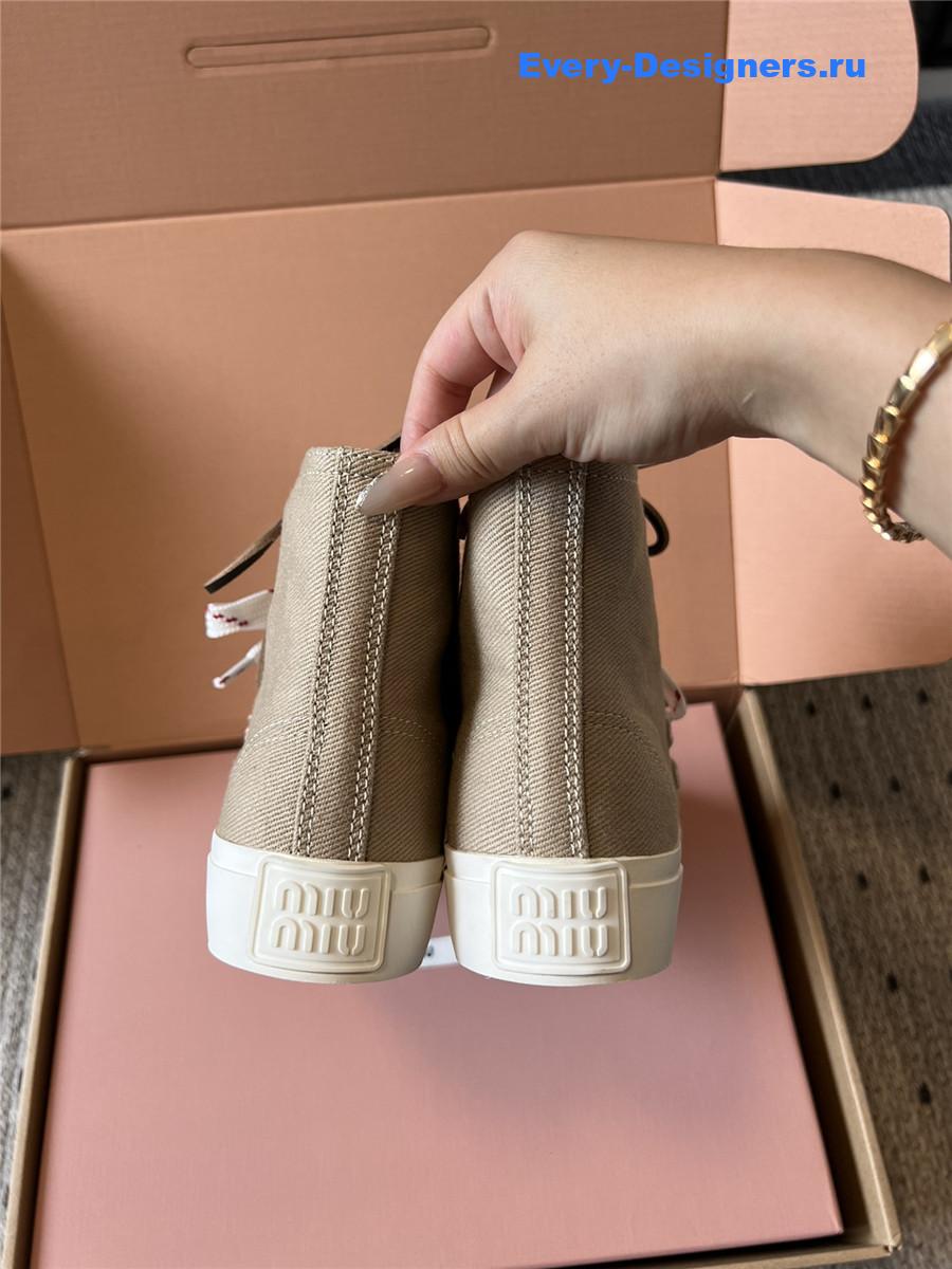Miu Miu Grey High-Top Canvas Trainers