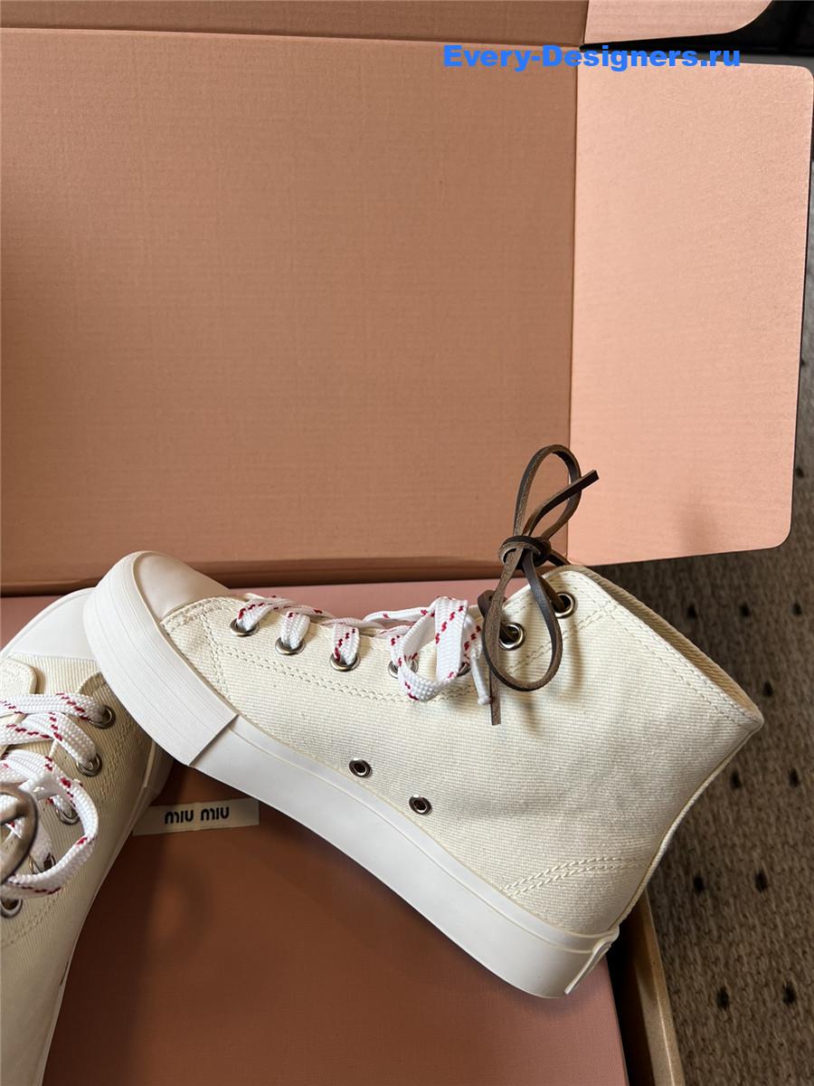 Miu Miu Beige High-Top Canvas Trainers
