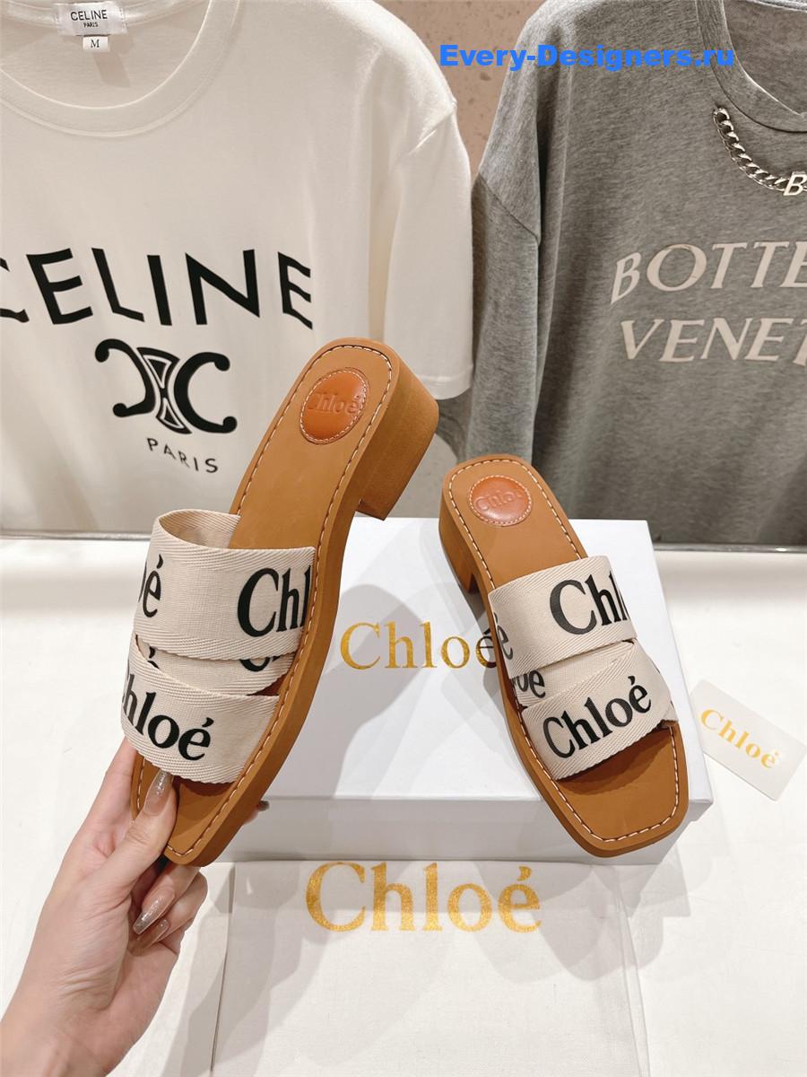 Chloé Off-White Canvas Woody Slides