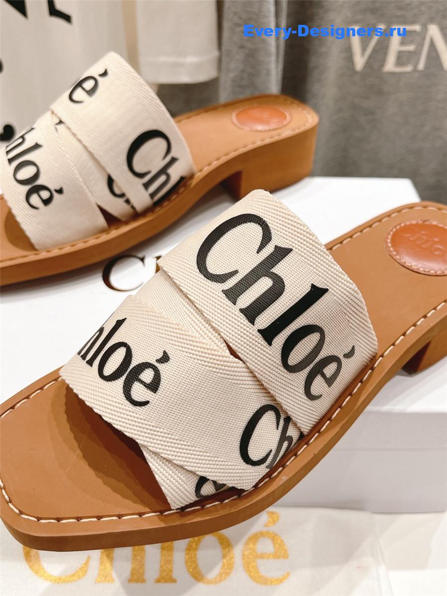 Chloé Off-White Canvas Woody Slides