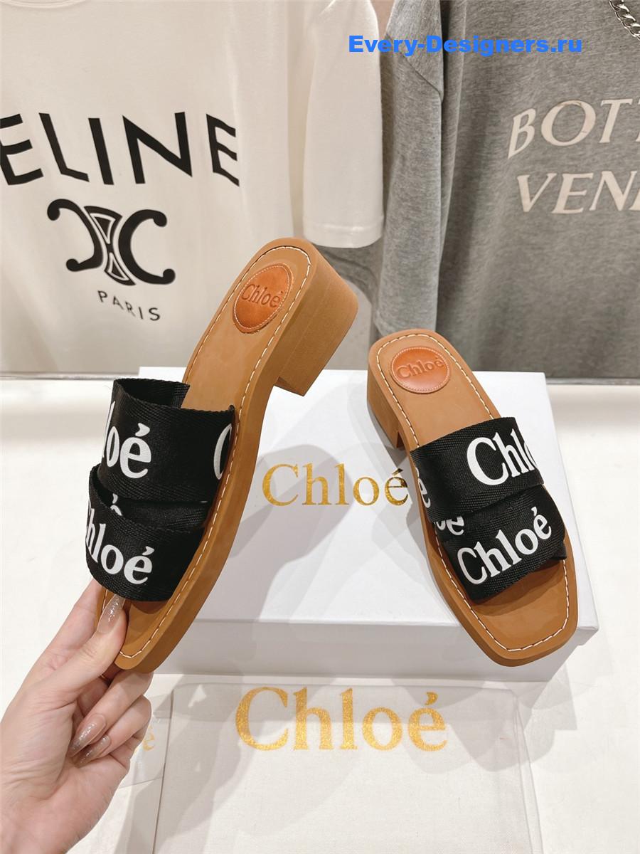 Chloé Black Canvas Woody Slides