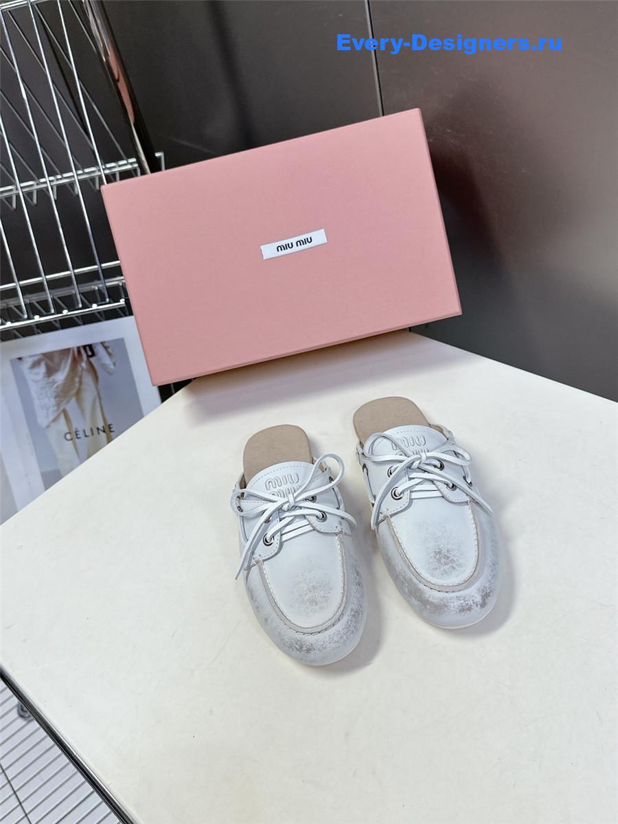 Miu Miu White Boat Slides