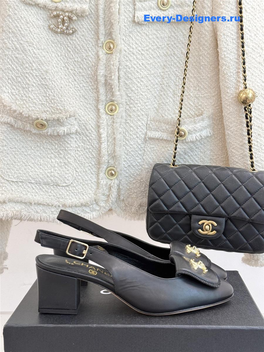 Ch**el black goatskin slingbacks sandals