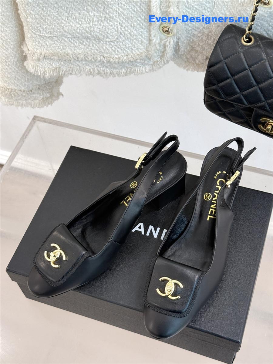 Ch**el black goatskin slingbacks sandals