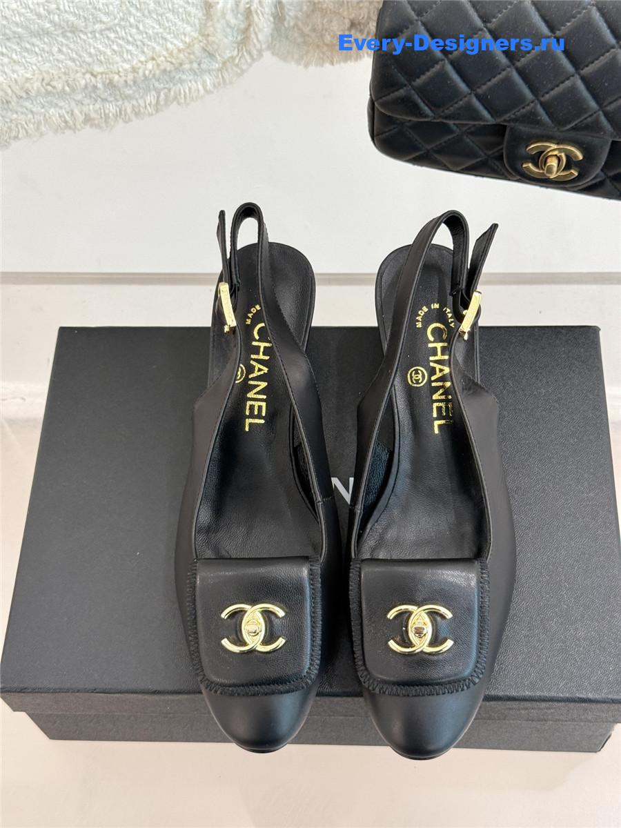 Ch**el black goatskin slingbacks sandals