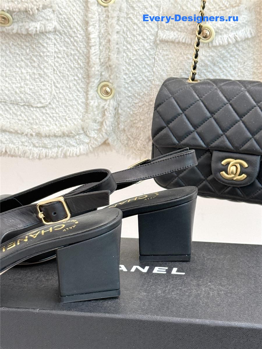 Ch**el black goatskin slingbacks sandals