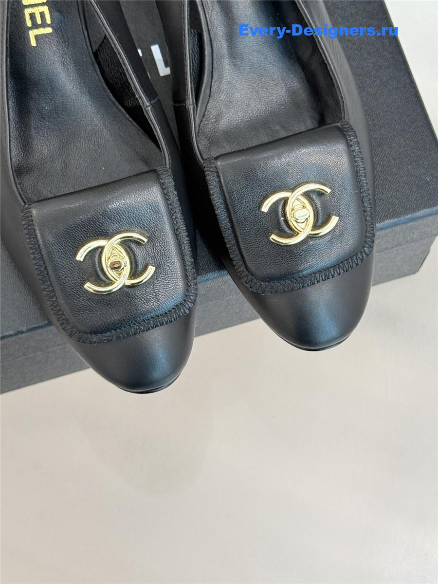 Ch**el black goatskin slingbacks sandals