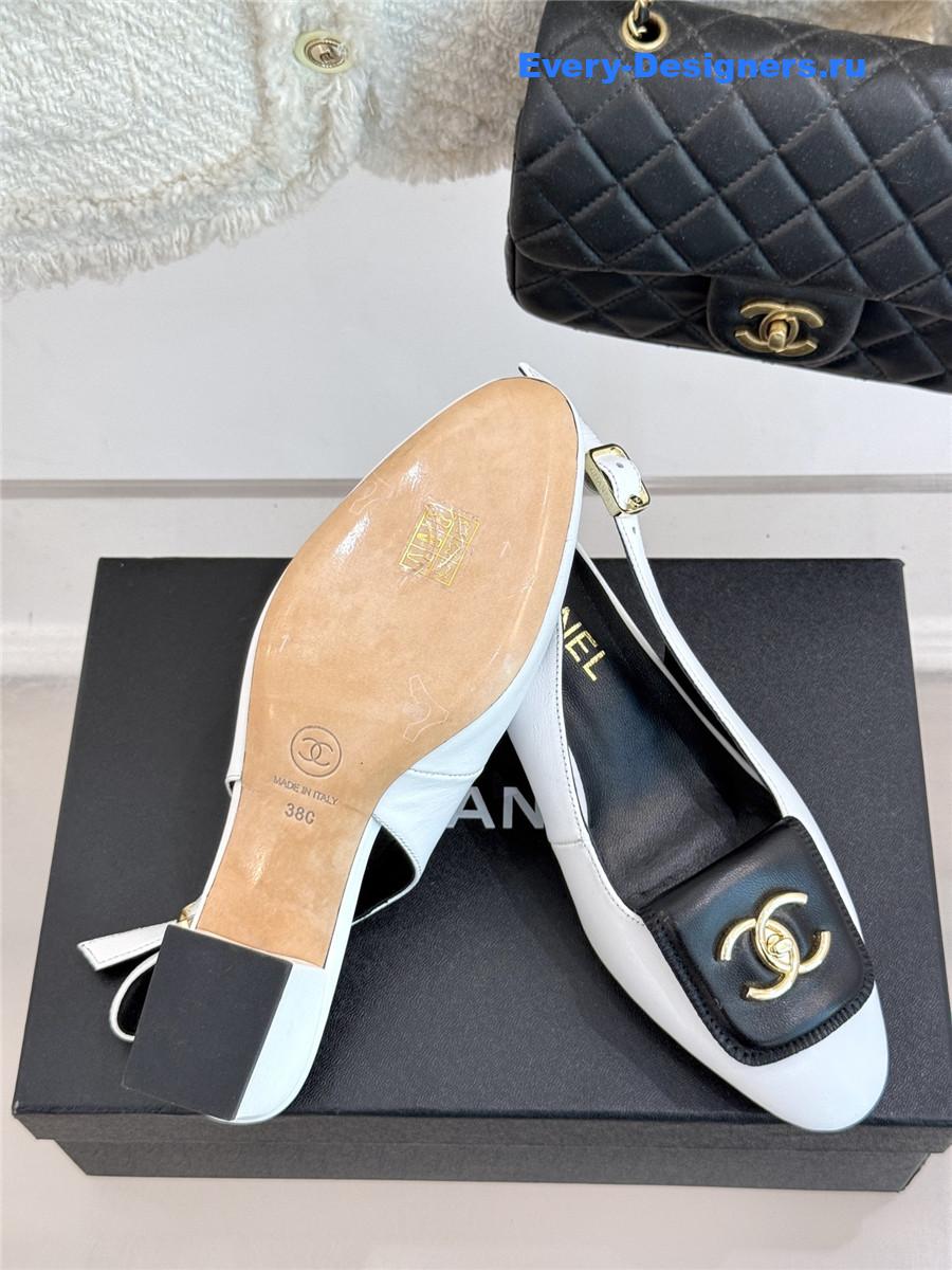 Ch**el white goatskin slingbacks sandals