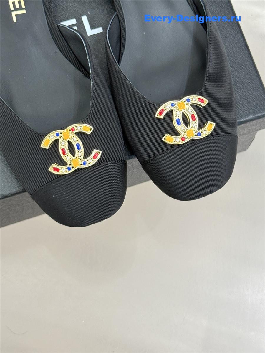 Ch**el cc black chunky heel sandals