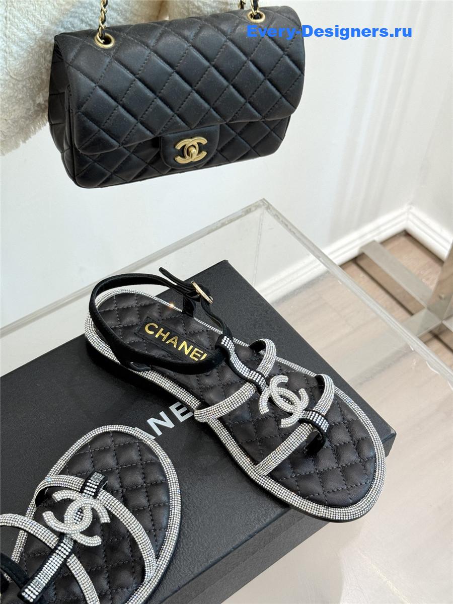 Ch**el white rhinestone cc flip flops