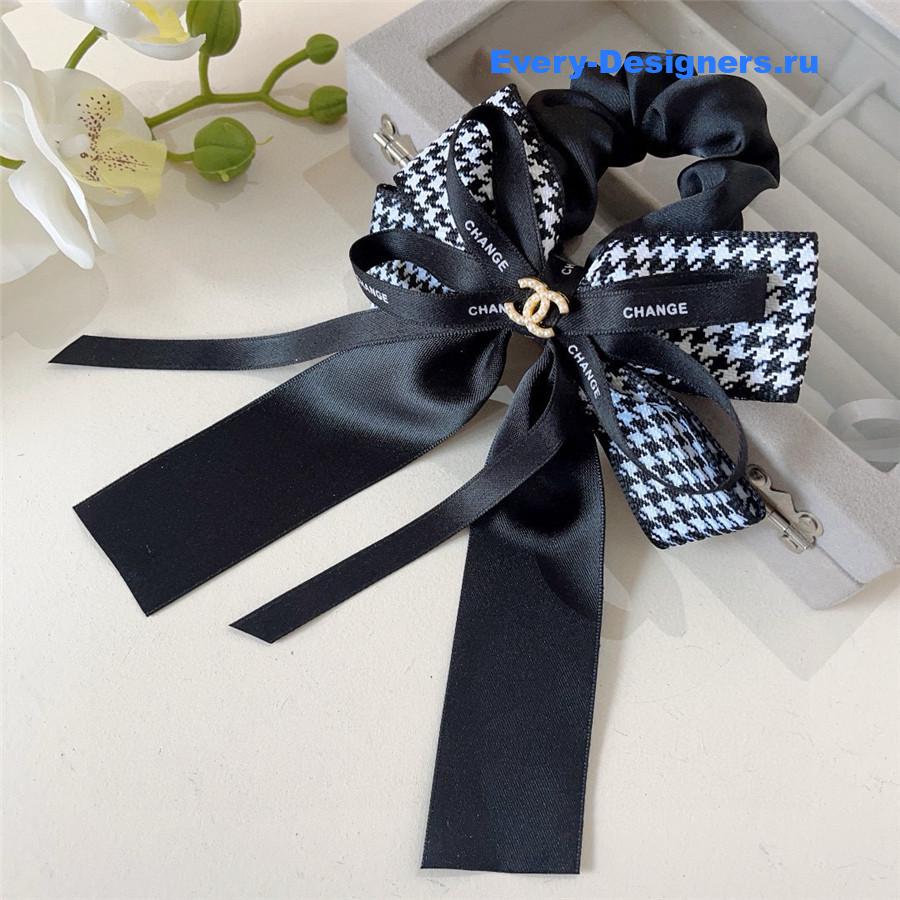 Ch**el houndstooth ribbon hair tie