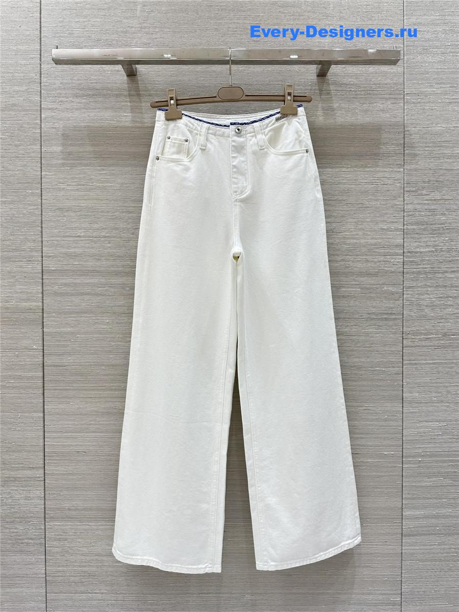 Miu Miu White Jeans with Logo Appliqué