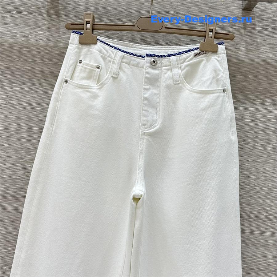 Miu Miu White Jeans with Logo Appliqué