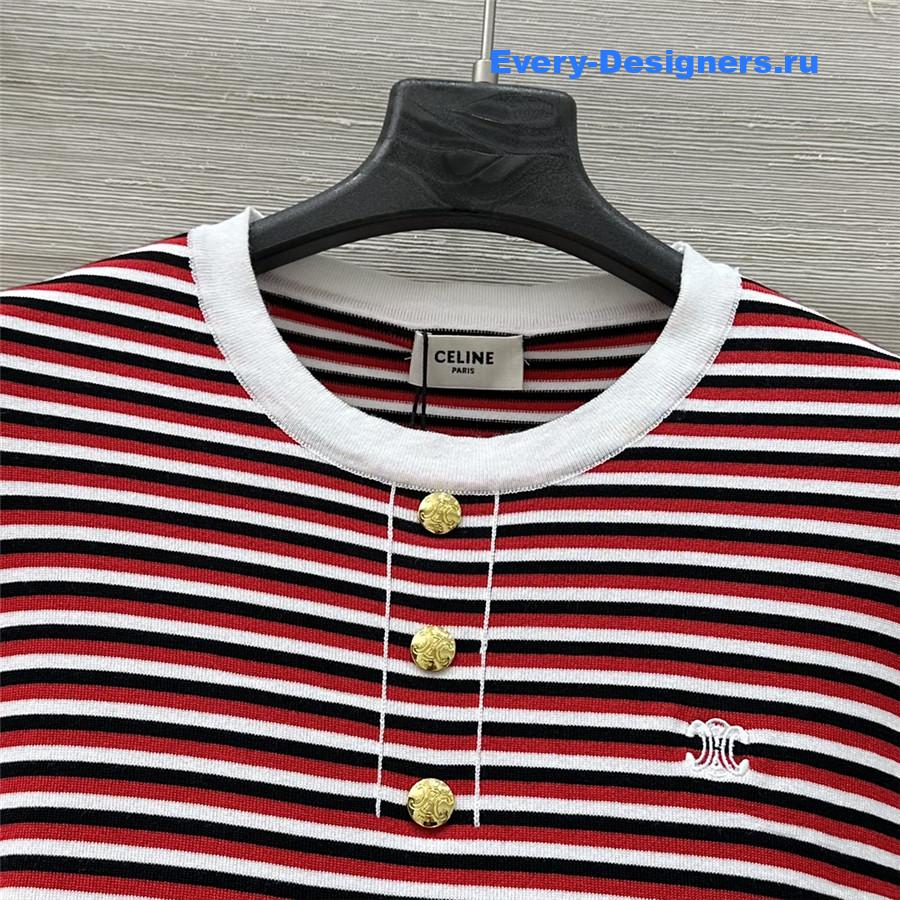 Ce1i*e red striped cropped knit top