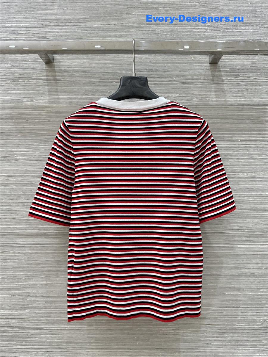 Ce1i*e red striped cropped knit top