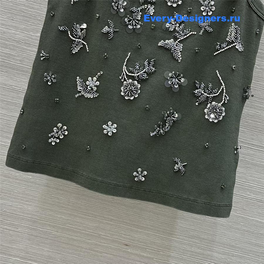 Miu Miu Olive Green Embroidered Knit Top