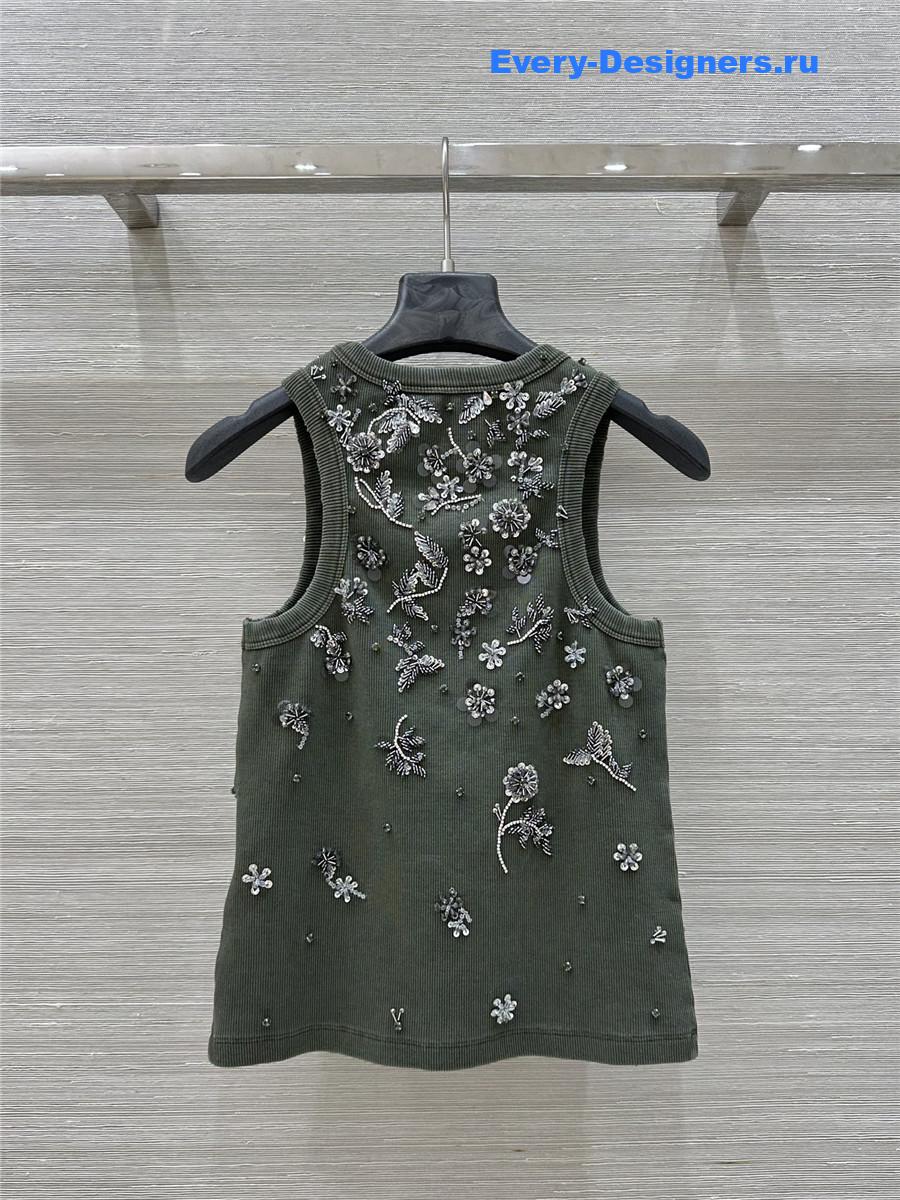 Miu Miu Olive Green Embroidered Knit Top