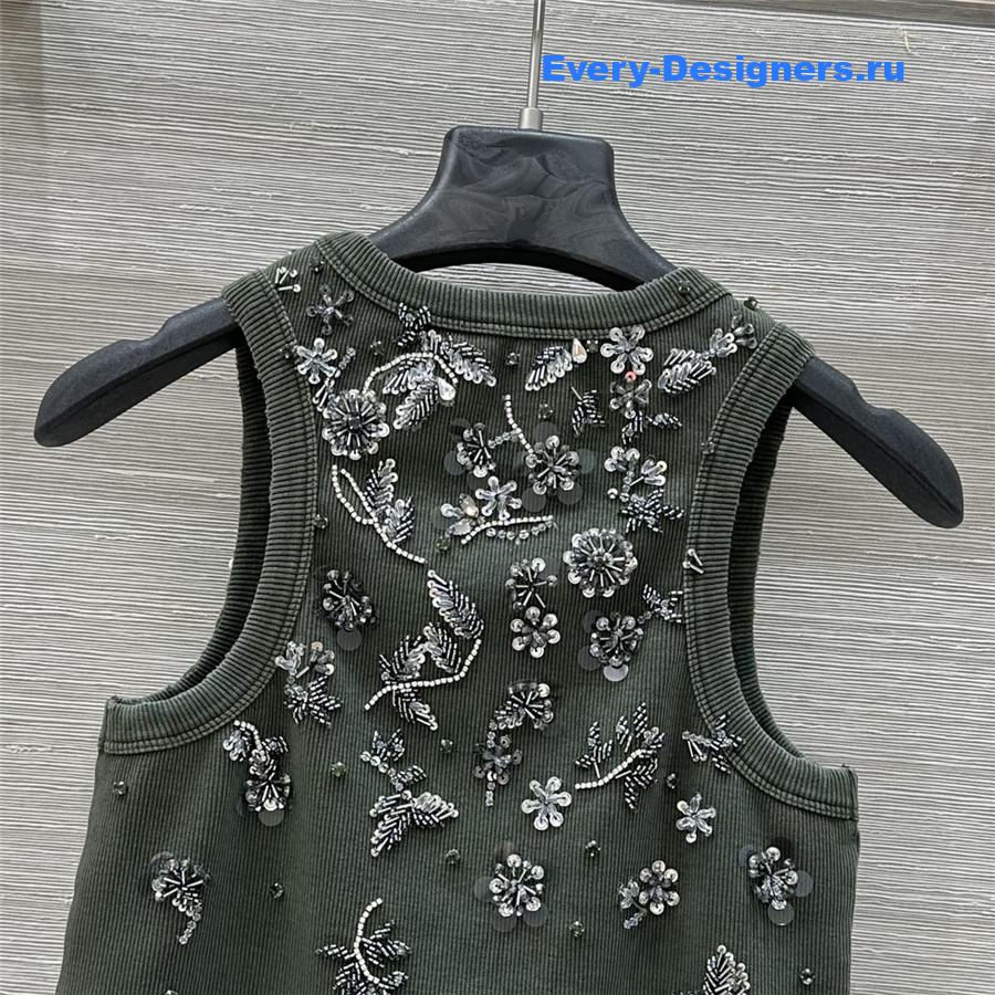 Miu Miu Olive Green Embroidered Knit Top