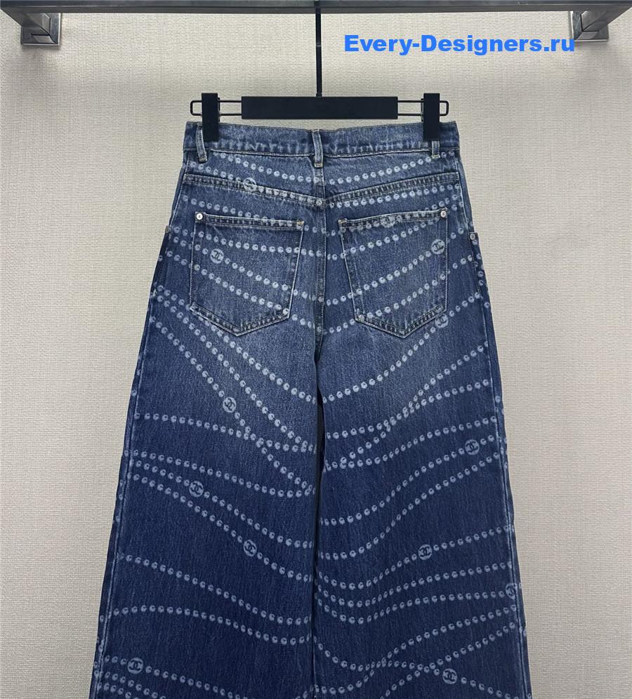 Ch**el blue pearl print logo jeans