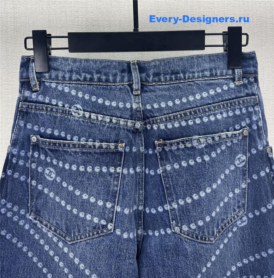 Ch**el blue pearl print logo jeans
