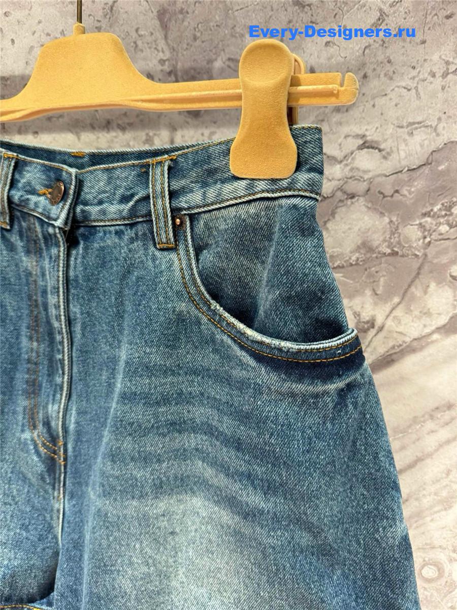 Pra*a blue washed high-waist denim shorts