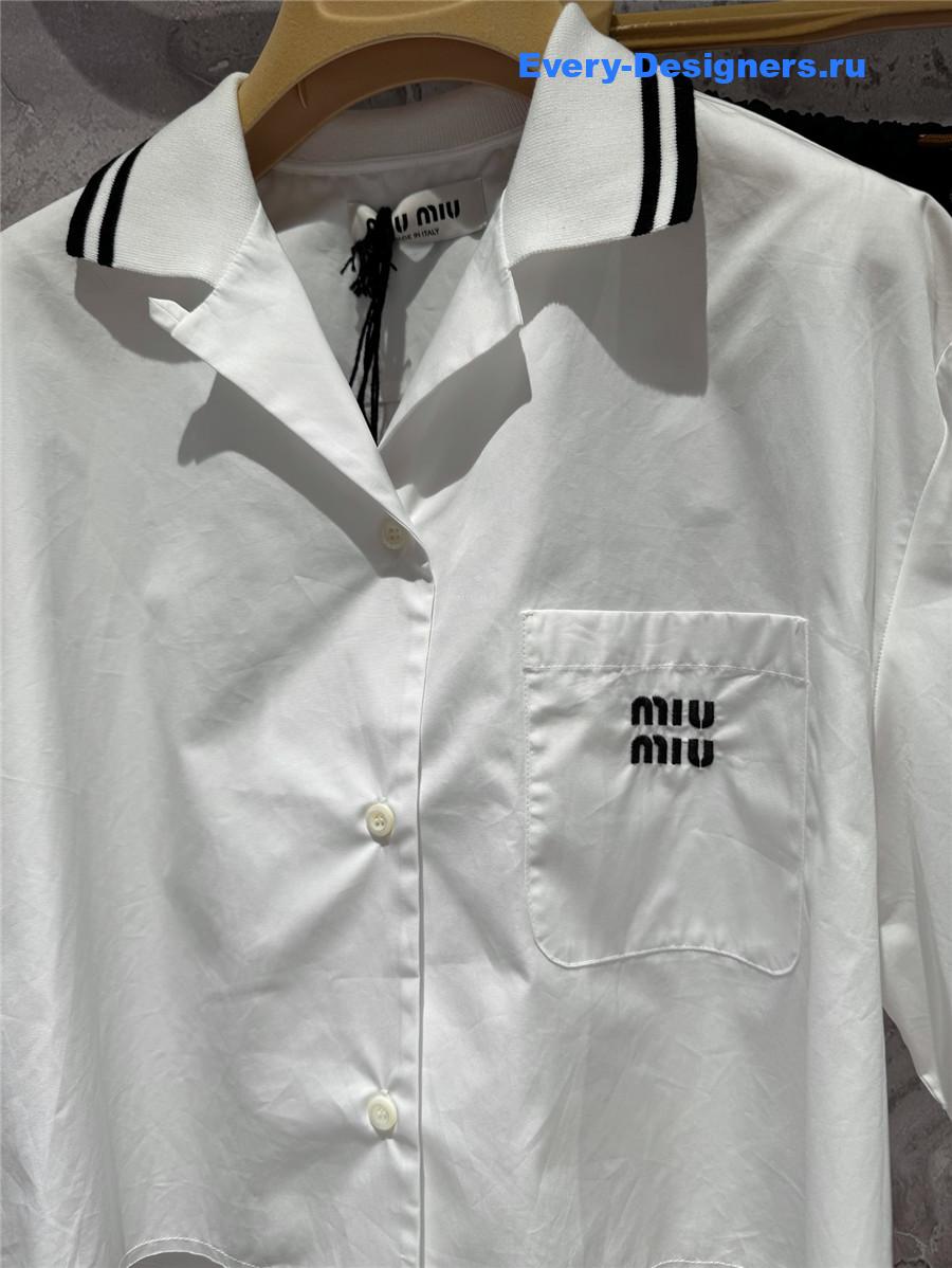 Miu Miu Logo Cropped Poplin Shirt