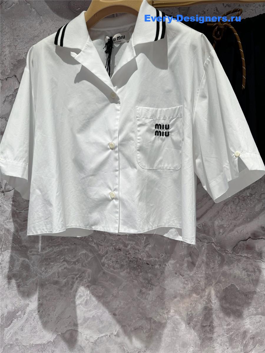 Miu Miu Logo Cropped Poplin Shirt