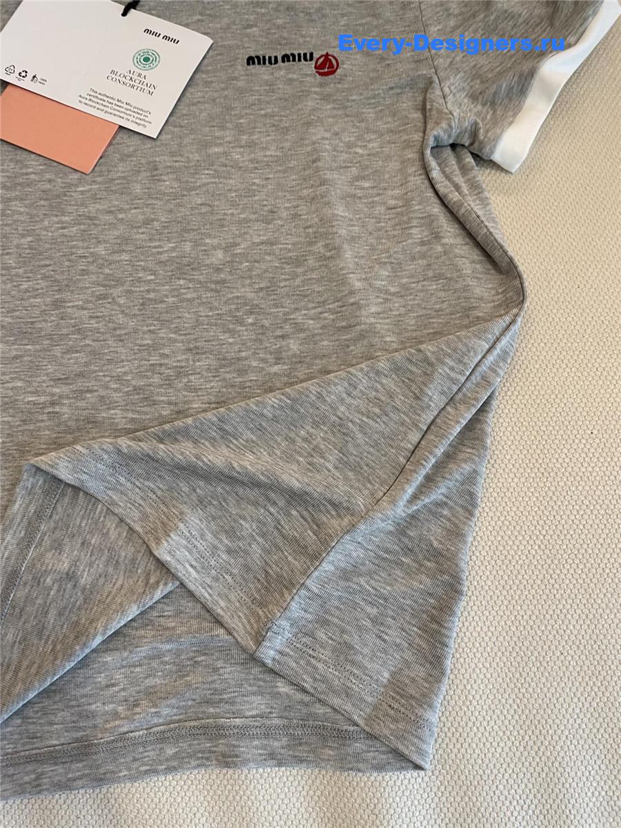 Miu Miu Grey Embroidered T-shirt