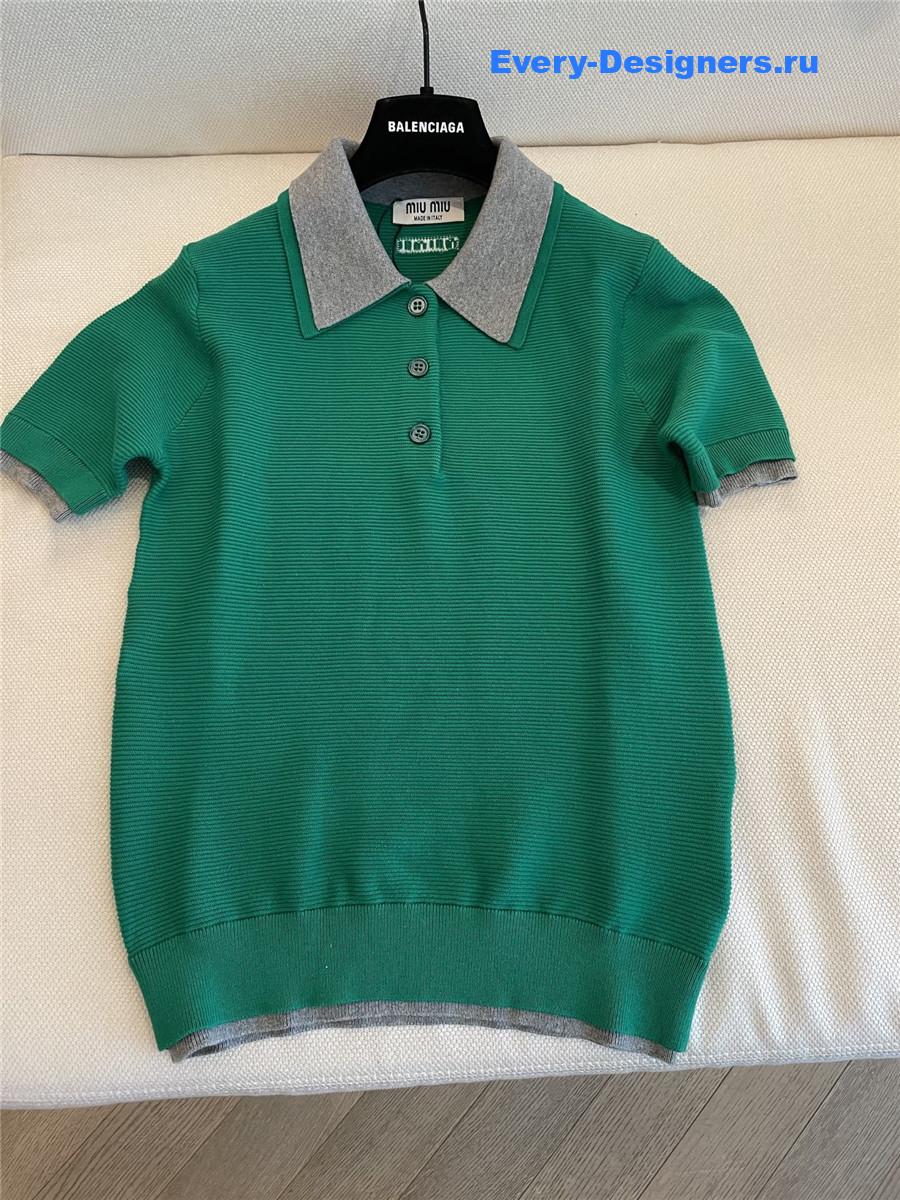 Miu Miu Green Knitted Polo Shirt