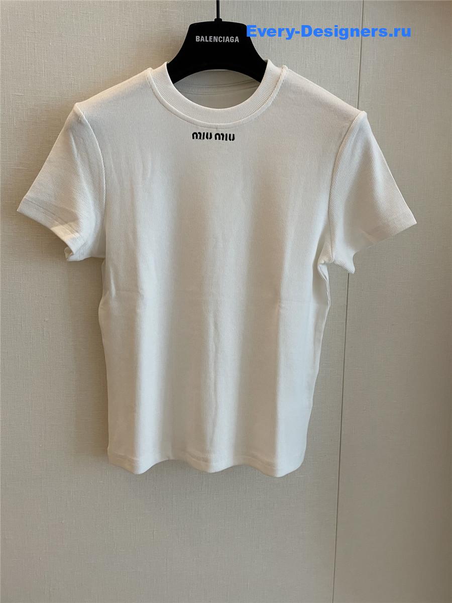 Miu Miu White Embroidered T-shirt