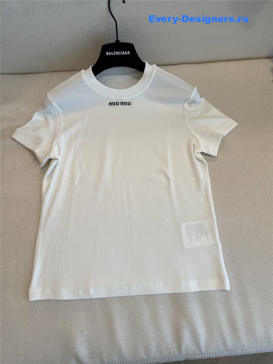 Miu Miu White Embroidered T-shirt