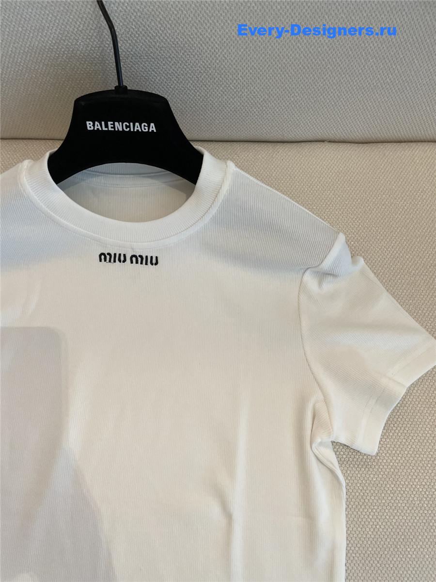 Miu Miu White Embroidered T-shirt