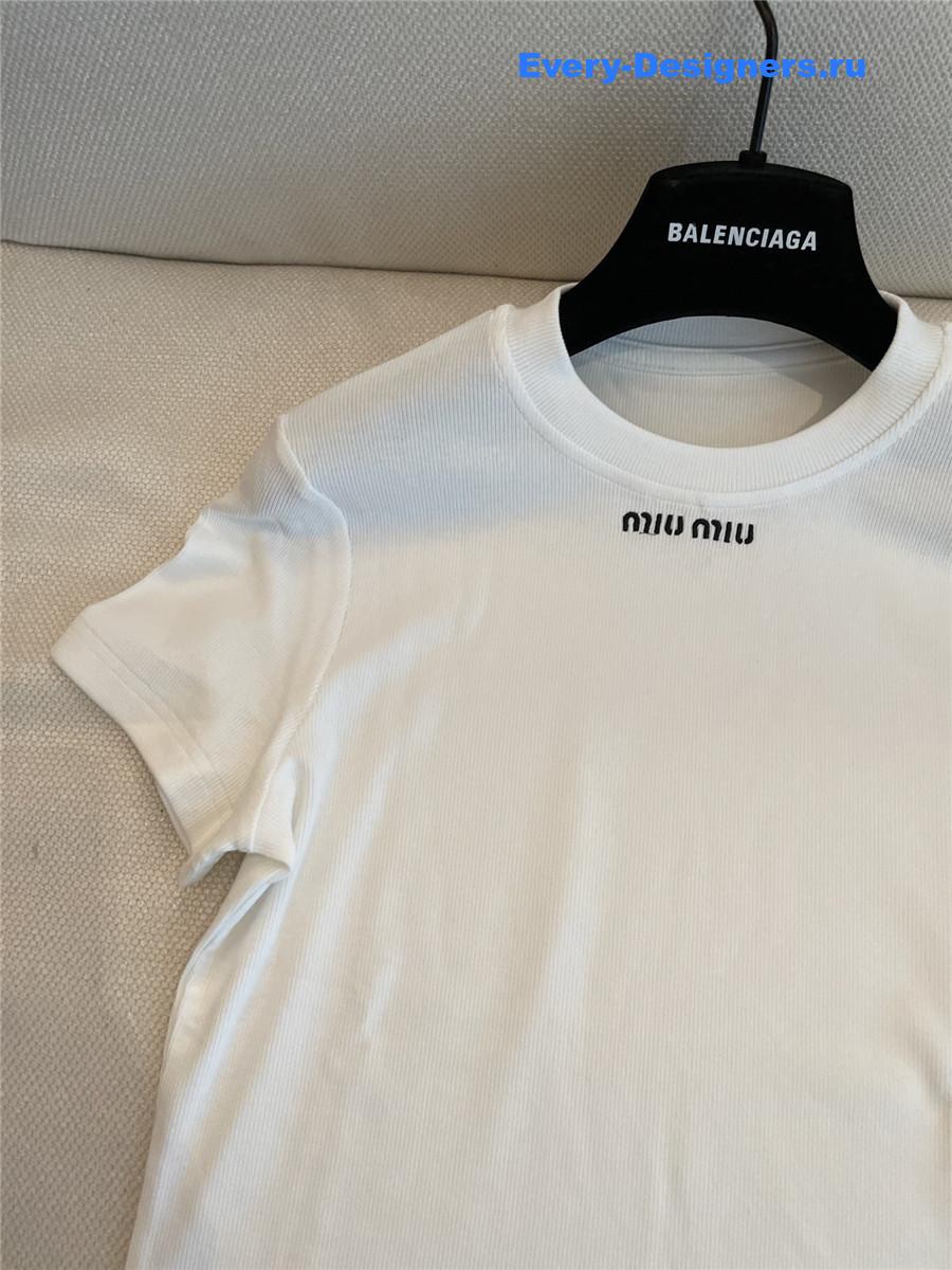 Miu Miu White Embroidered T-shirt
