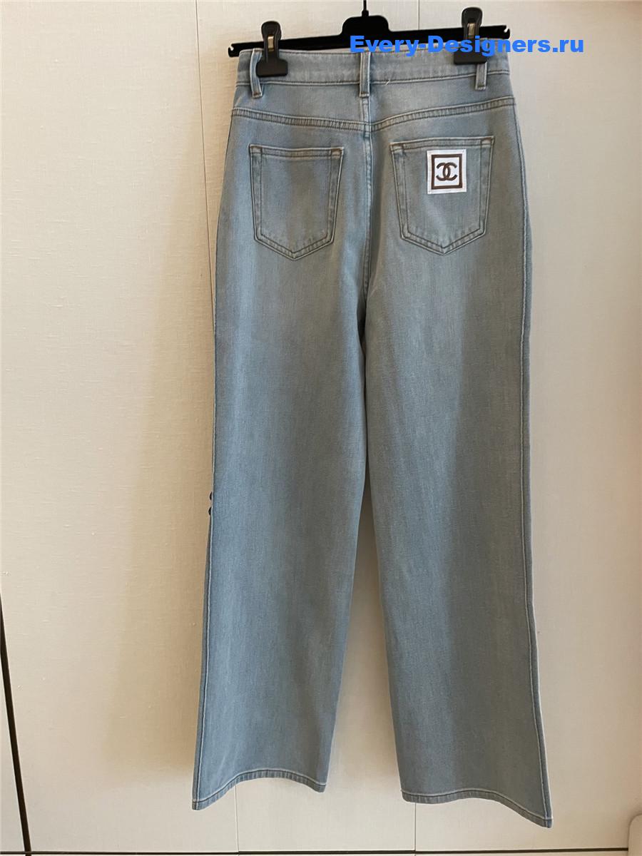 Ch**el cc logo blue straight jeans