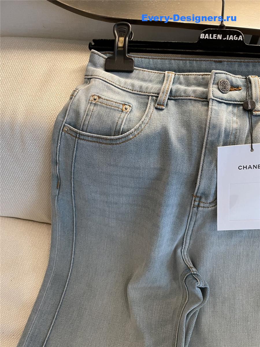 Ch**el cc logo blue straight jeans