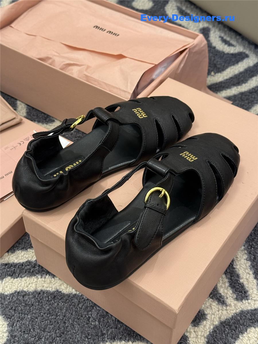 Miu Miu Briarwood Black Leather Fisherman Sandals