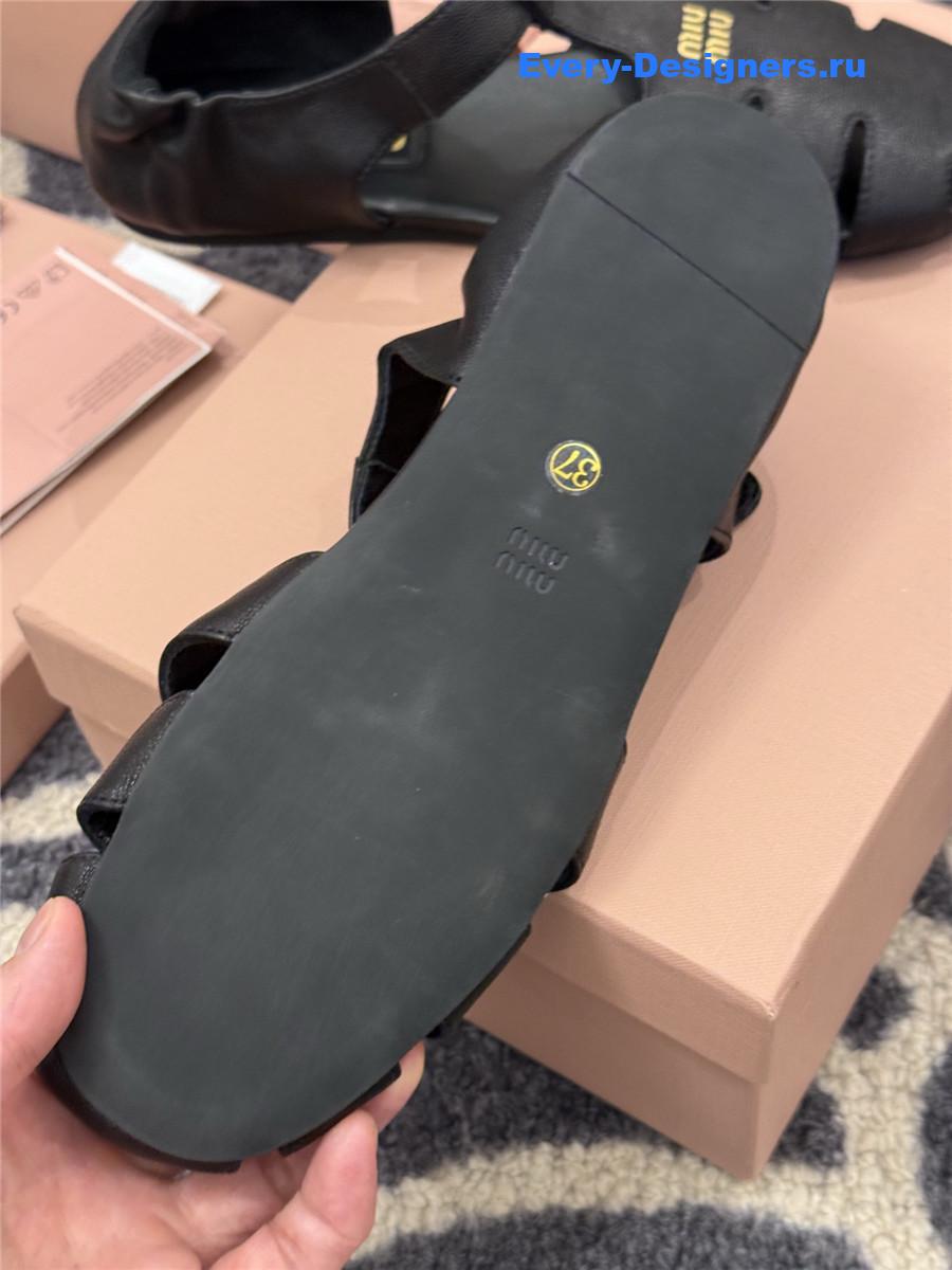 Miu Miu Briarwood Black Leather Fisherman Sandals