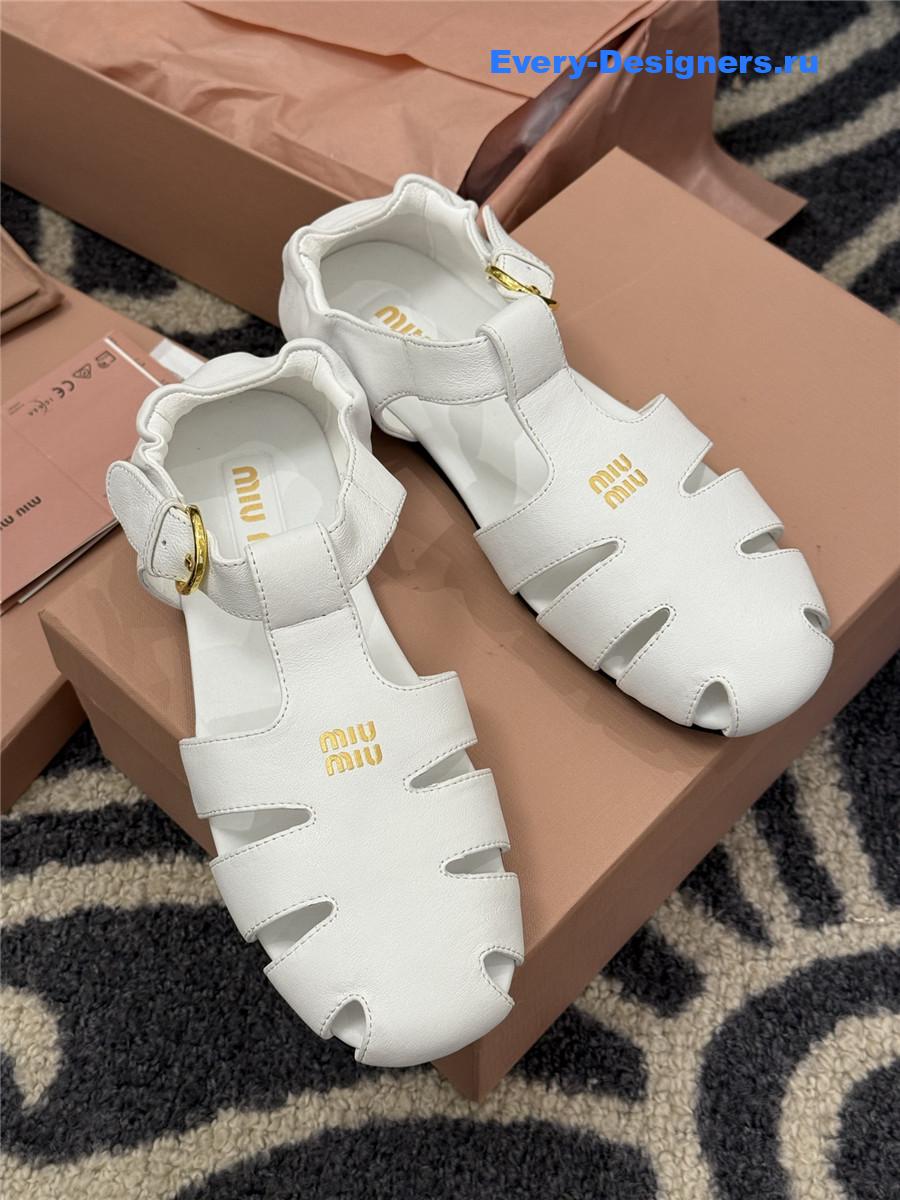 Miu Miu Briarwood White Leather Fisherman Sandals