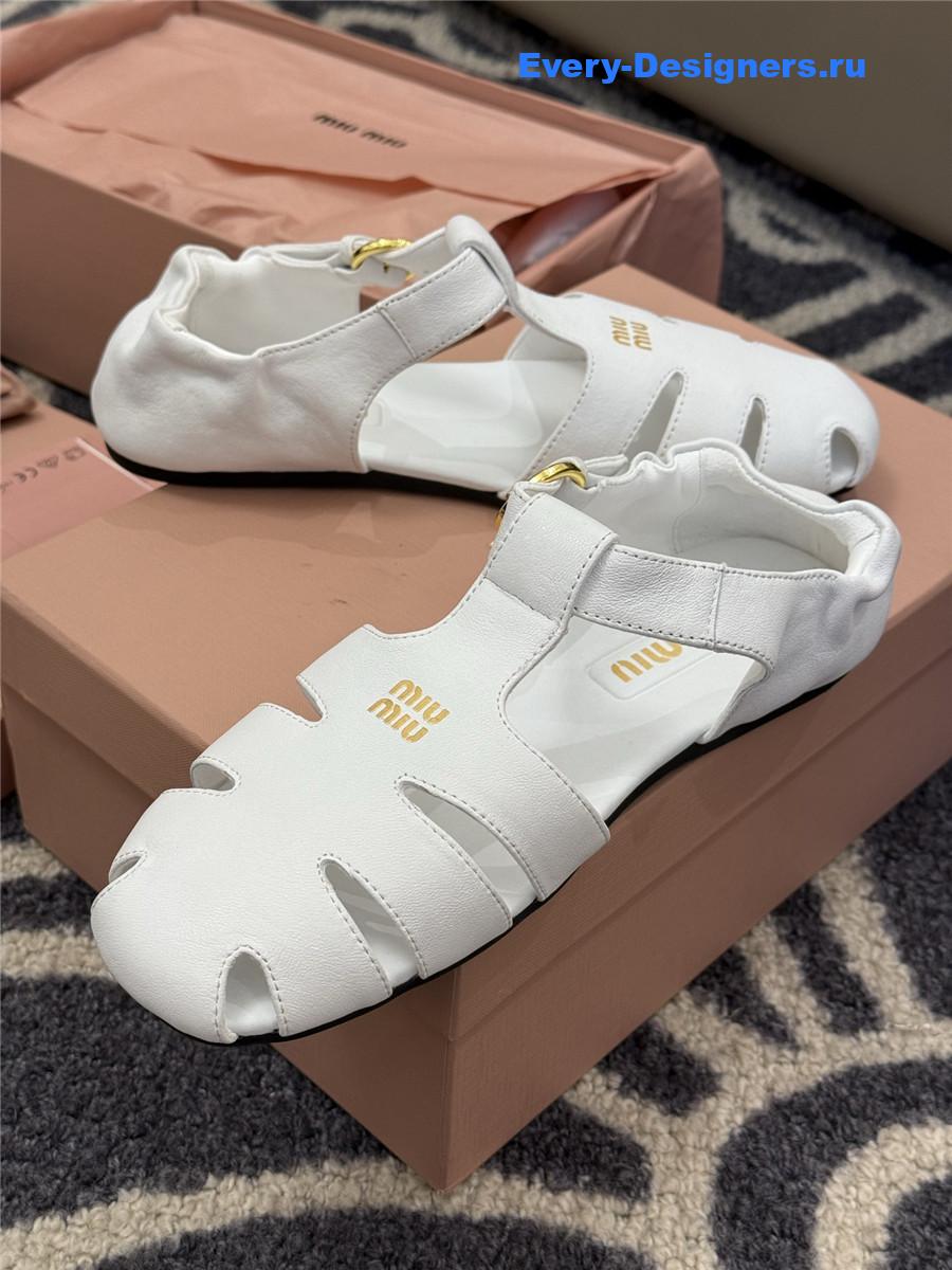 Miu Miu Briarwood White Leather Fisherman Sandals