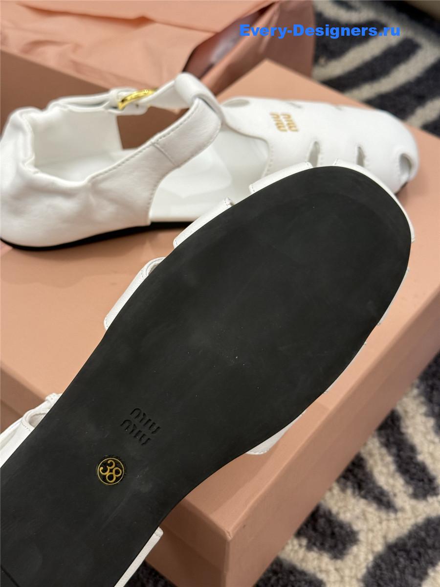 Miu Miu Briarwood White Leather Fisherman Sandals