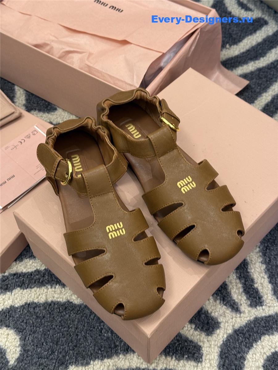 Miu Miu Brown Leather Fisherman Sandals
