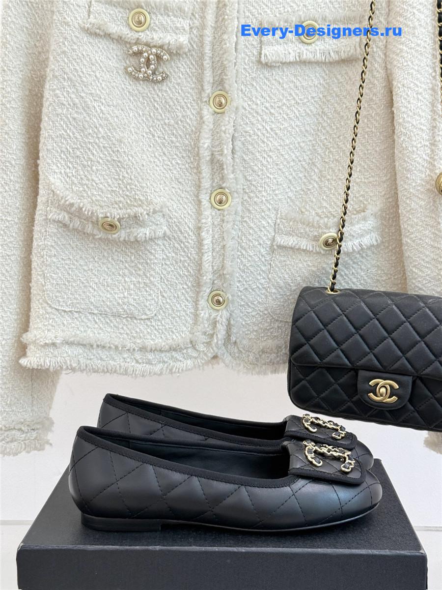 ch**el black D1am0nd chain cc logo ballet flats