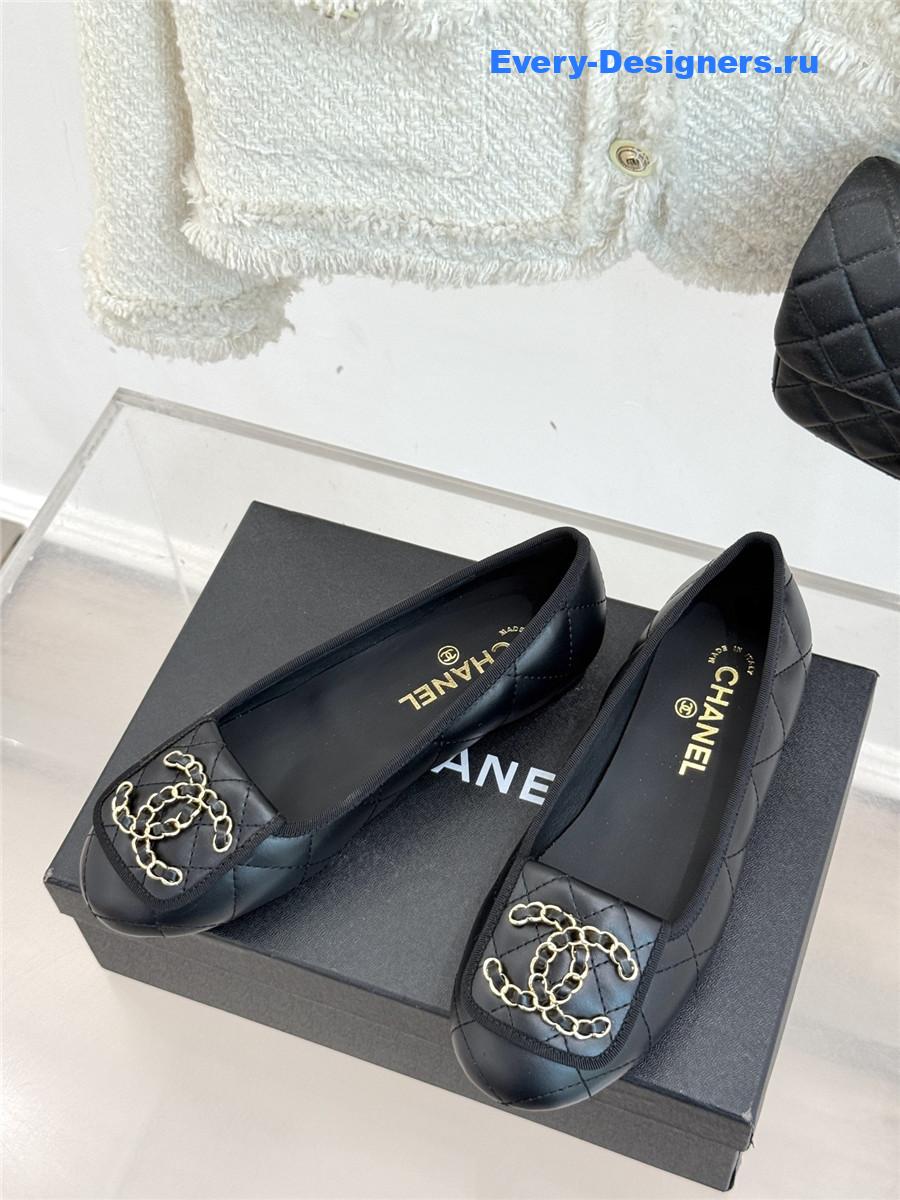 ch**el black D1am0nd chain cc logo ballet flats