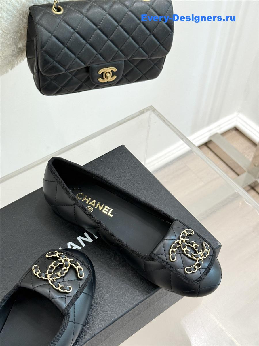 ch**el black D1am0nd chain cc logo ballet flats