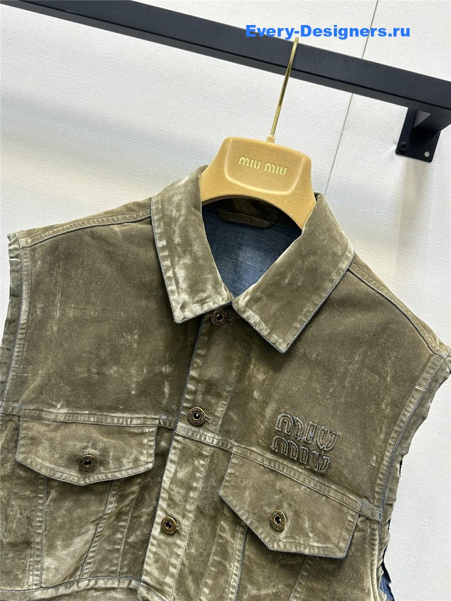 Miu Miu Tobacco Flocked Chambray Vest