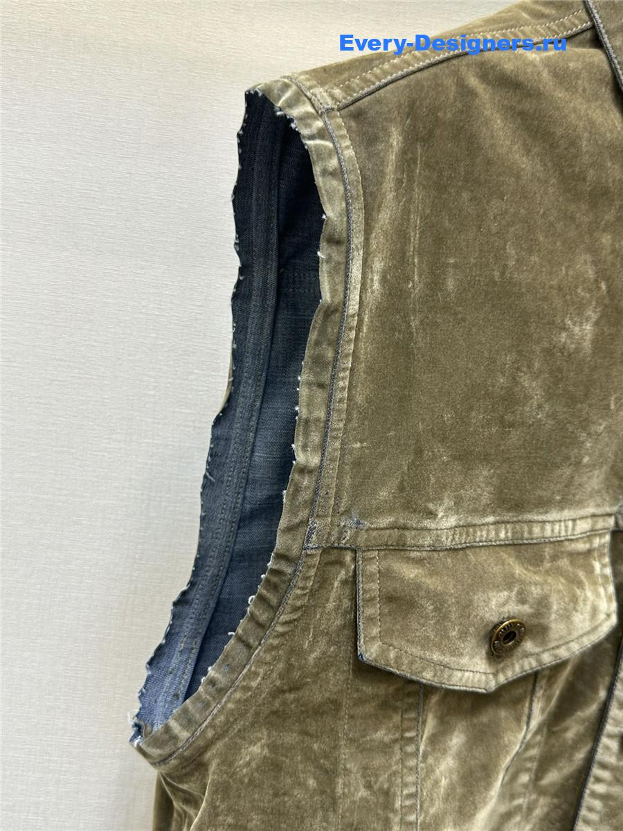 Miu Miu Tobacco Flocked Chambray Vest