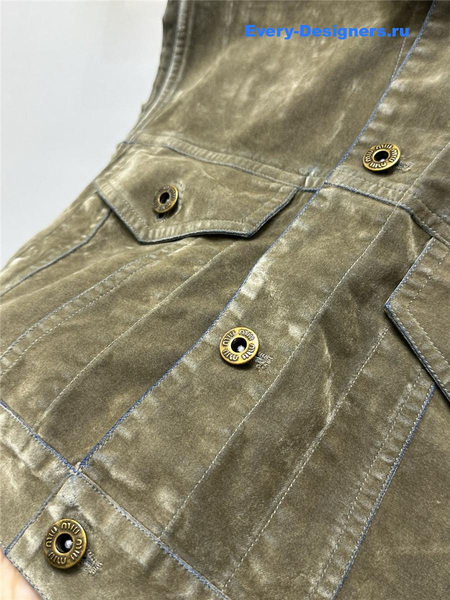 Miu Miu Tobacco Flocked Chambray Vest