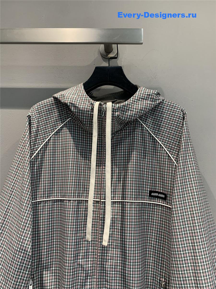 Miu Miu Bottle Green Checked Bomber