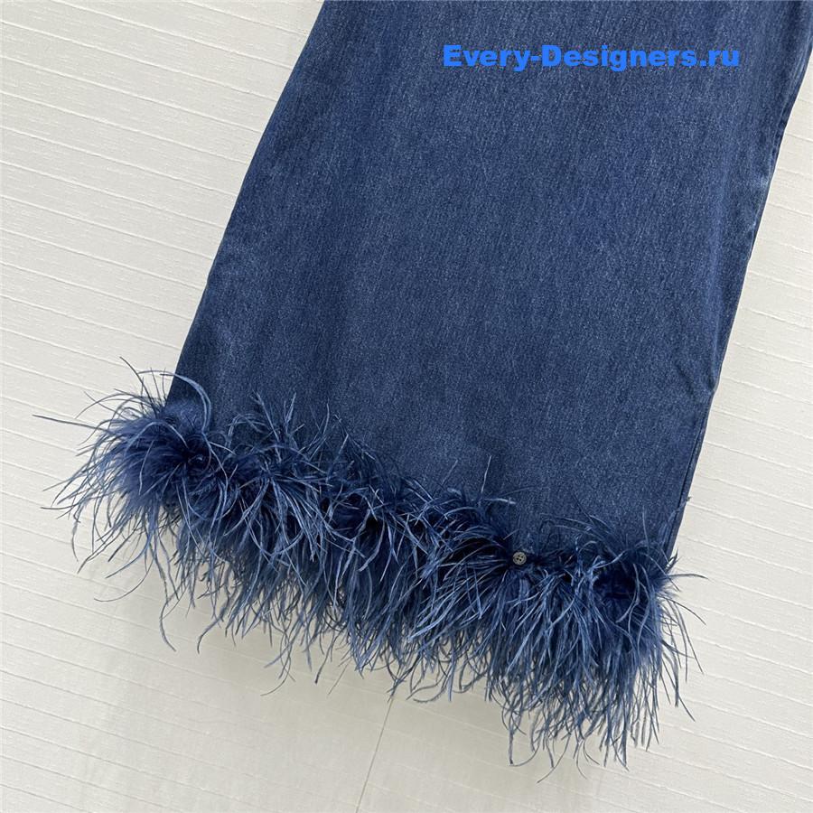 Va1e*ntin0 feather-trim denim dress